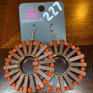 Dangly wooden and red bead earrings